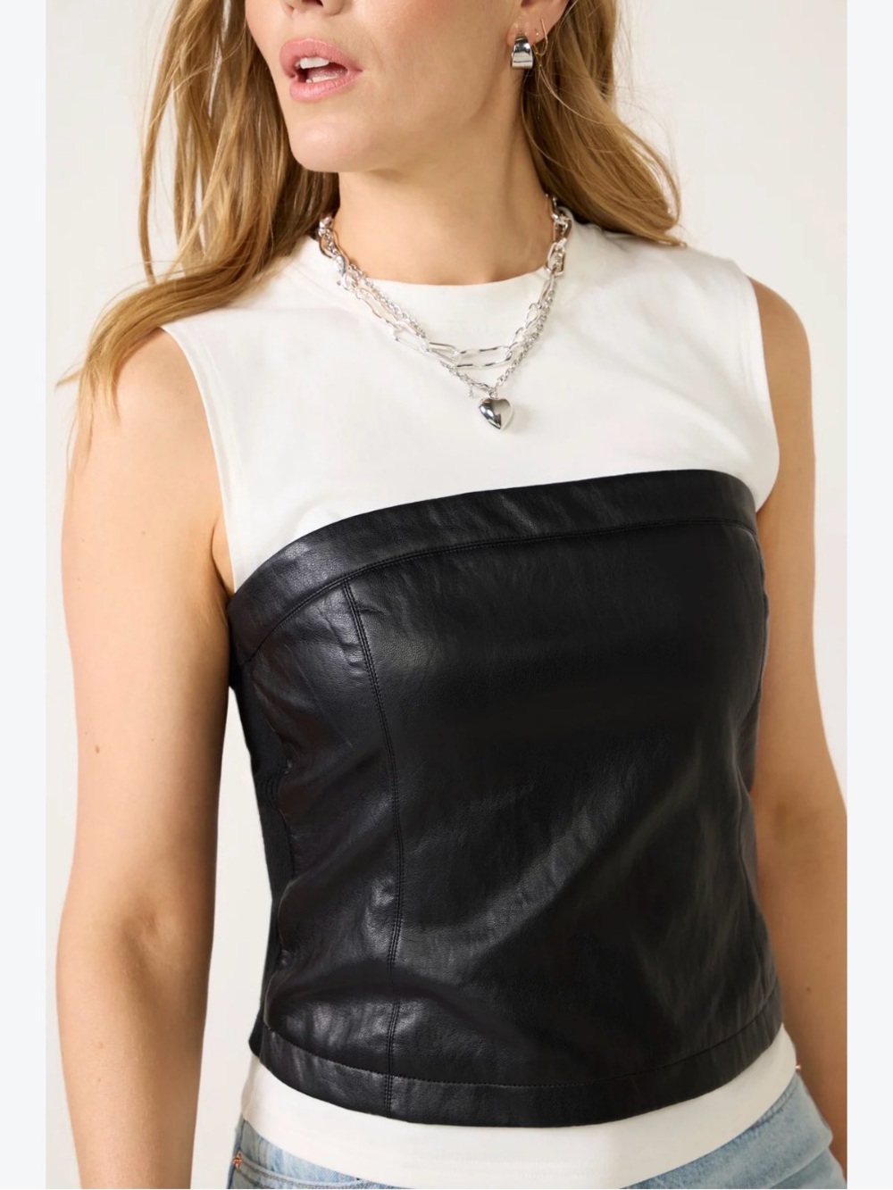 Evereve Two-Tone Faux Leather Tank Top - White & Black